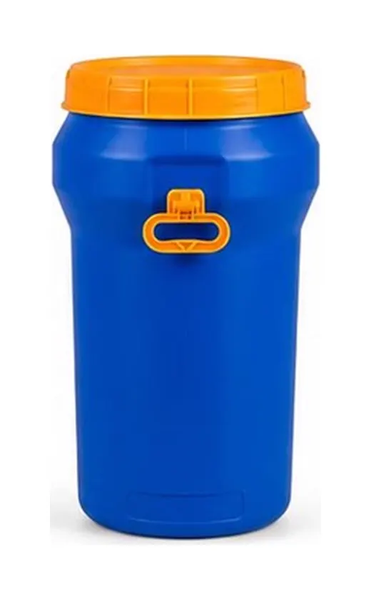 Bote de plástico azul rey con tapa naranja, clave JC-75-C