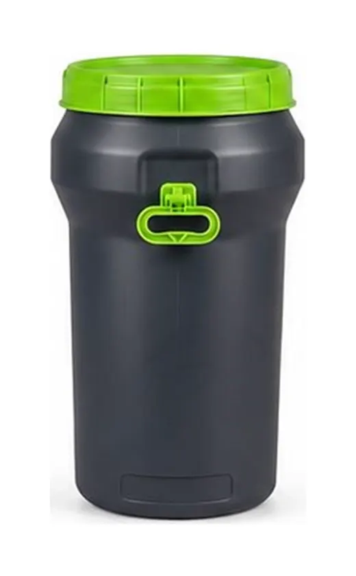 Bote de plástico negro con tapa verde, clave JC-75-A