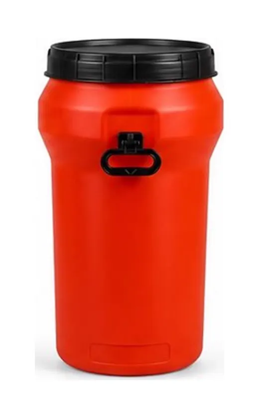 Bote de plástico rojo con tapa negra, clave JC-75-B